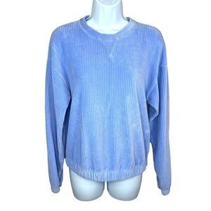 XS Pastel Blue Ribbed Pullover Sweater Long Sleeve Stretch Velour Soft